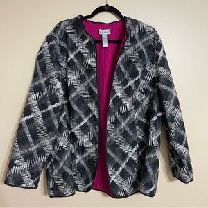 Catherines Reversible Jacket Open Front pink black and white Plus Size 2X